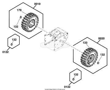 Wheels And Tires Group Diagram and Parts List for 1696833-03 (ELITE1527)(2019) Briggs and Stratton Snow Blower